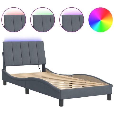 Giroletto Con Luci Led Grigio Scuro 90x200 Cm In Velluto - Foto 2