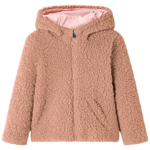 Giacca Cappuccio Da Bambina Pelliccia Sintetica Teddy Cognac Chiaro 92 - Foto 1