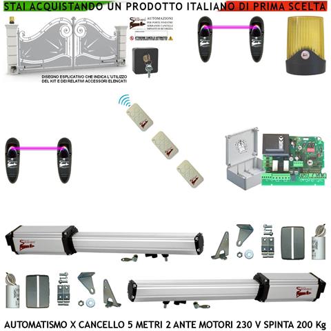 Kit Base Per Cancello Elettrico 5 Metri 2 Ante Da 2,5 Mt 2 Motori Elettromeccanici 230 V Corsa 400 Mm Spinta 2 Q.li St - Foto 1