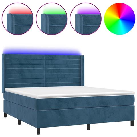 Letto A Molle Con Materasso E Led Blu Scuro 180x200 Cm - Foto 1