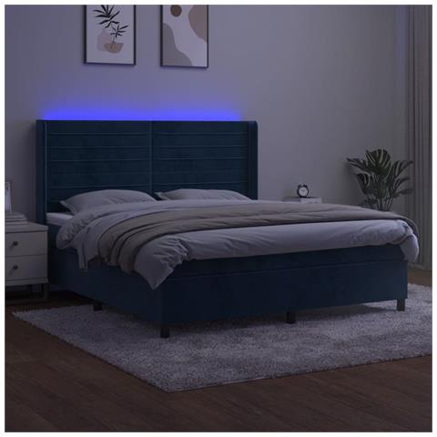 Letto A Molle Con Materasso E Led Blu Scuro 180x200 Cm - Foto 2