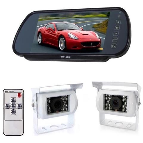 Kit Retromarcia Auto Specchietto Cd 7 Pollici 2 Telecamera 18 Led Camper Camion - Foto 1