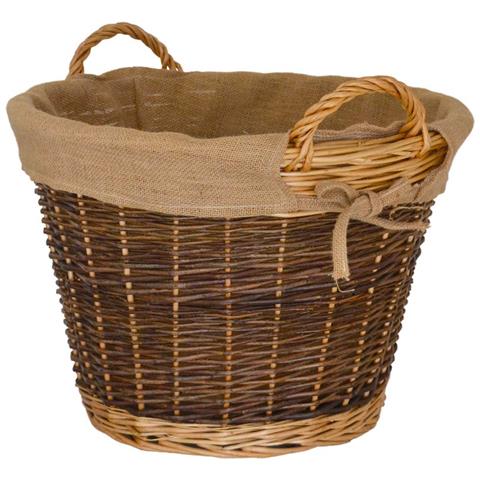 Cesta Rotonda Portalegna Espositore In Legno Di Corteccia Con Fodera In Juta - Foto 1