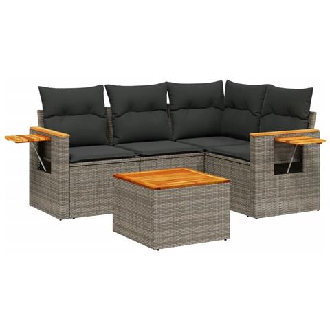 Set Divano Da Giardino 5 Pz Con Cuscini Grigio In Polyrattan - Foto 2
