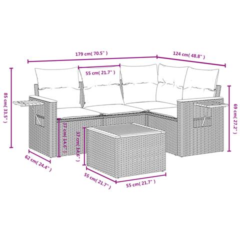 Set Divano Da Giardino 5 Pz Con Cuscini Grigio In Polyrattan - Foto 3