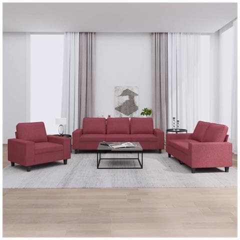 Set Di Divani 3 Pz Rosso Vino In Tessuto - Foto 1