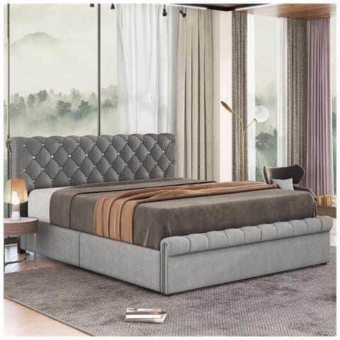 Letto Contenitore Con Rete A Doghe E Testiera,letto Per Ragazzi, ,letto Con Funzione Idraulica,letto Imbottito ,grigio,140x200 Cm,senza Materasso - Foto 4