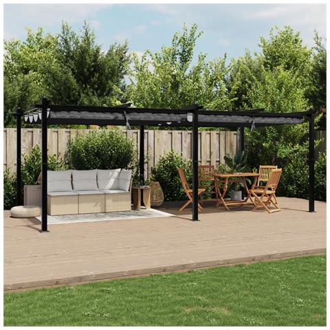 Gazebo Giardino Con Tetto Retrattile Antracite 3x6 M Alluminio - Foto 3