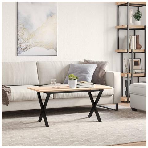Tavolino Salotto Telaio A X 100x50x45 Cm Legno Pino E Acciaio - Foto 2