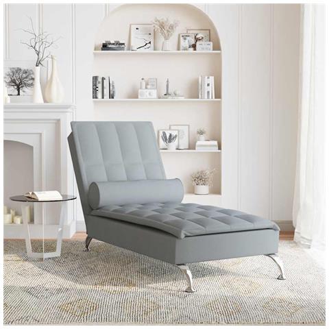 Chaise Longue Massaggi Cuscino A Rullo Grigio Chiaro In Tessuto - Foto 2