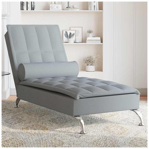 Chaise Longue Massaggi Cuscino A Rullo Grigio Chiaro In Tessuto - Foto 8
