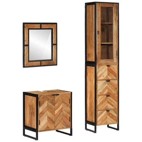 Set Mobili Da Bagno 3 Pz In Ferro E Legno Massello Di Acacia - Foto 2