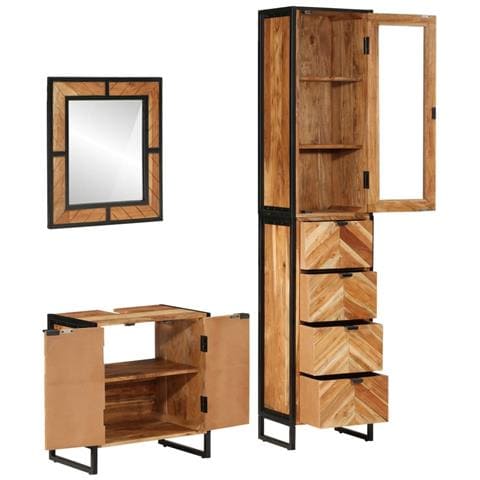 Set Mobili Da Bagno 3 Pz In Ferro E Legno Massello Di Acacia - Foto 1