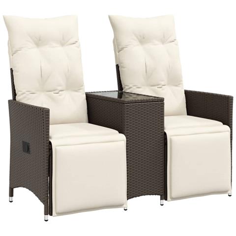 Divano Giardino Reclinabile 2 Posti Tavolino Marrone Polyrattan - Foto 1