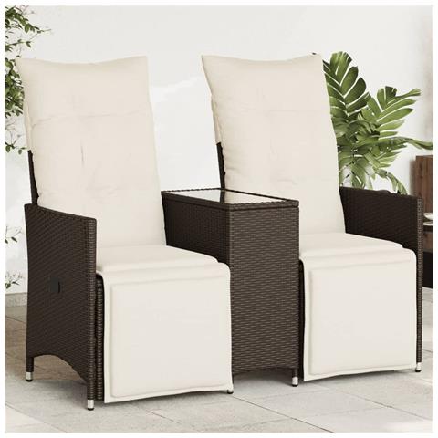 Divano Giardino Reclinabile 2 Posti Tavolino Marrone Polyrattan - Foto 2