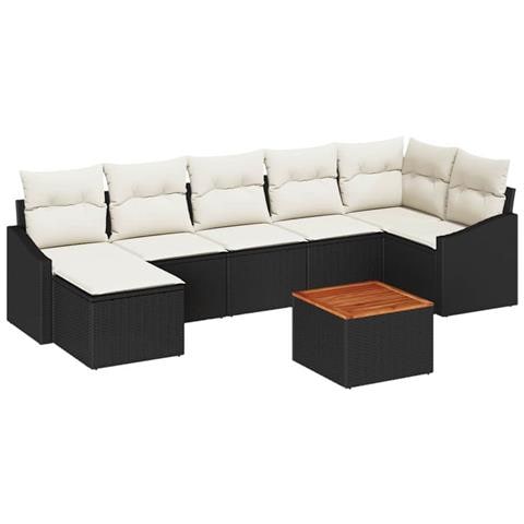 Set Divano da Giardino 8 Pezzi con Cuscini Nero Polyrattan Acacia - Foto 1