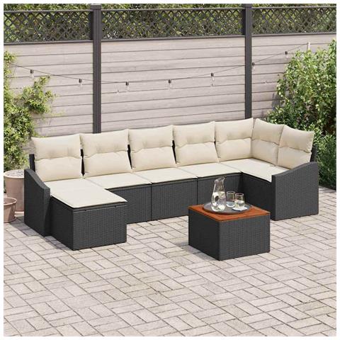 Set Divano da Giardino 8 Pezzi con Cuscini Nero Polyrattan Acacia - Foto 2