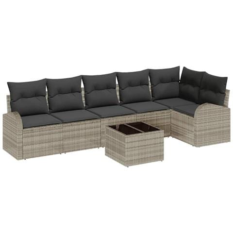 Set Divano da Giardino da 7 Pezzi con Cuscini Grigio in Polyrattan - Foto 1