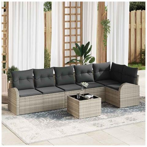 Set Divano da Giardino da 7 Pezzi con Cuscini Grigio in Polyrattan - Foto 2