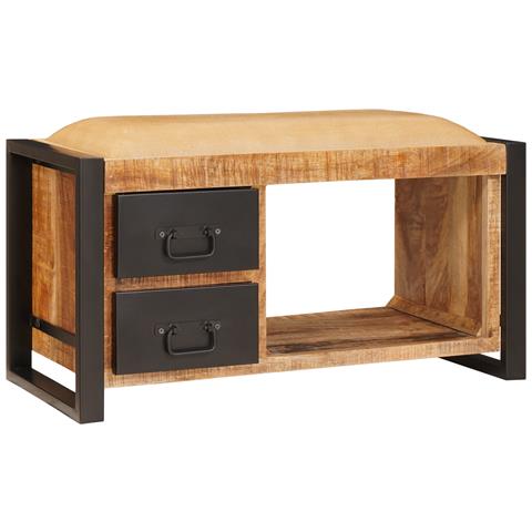 Panchina da Stoccaggio con Canvas 80x35x40 cm Legno Massello di Mango Grezzo - Foto 1