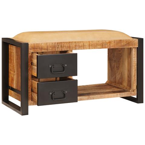 Panchina da Stoccaggio con Canvas 80x35x40 cm Legno Massello di Mango Grezzo - Foto 2