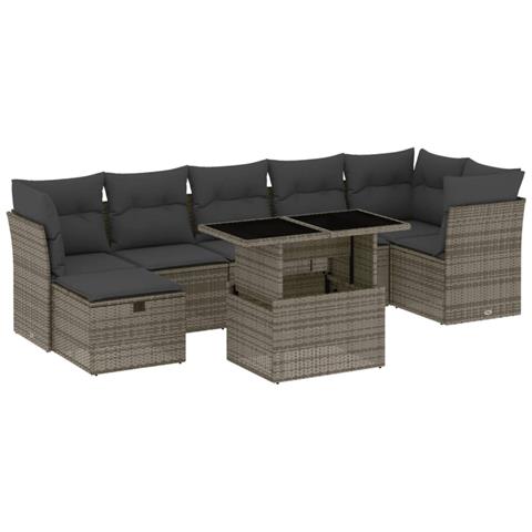 Set Divano da Giardino 8 pz con Cuscini Grigio in Polyrattan - Foto 1