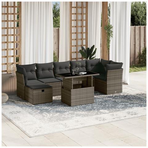 Set Divano da Giardino 8 pz con Cuscini Grigio in Polyrattan - Foto 2