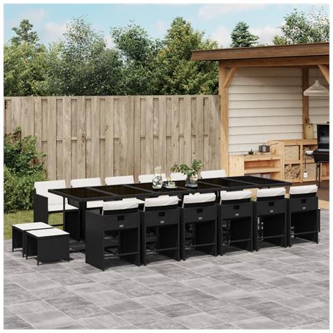 Set da Pranzo da Giardino 17 pz con Cuscini Nero in Polyrattan - Foto 2