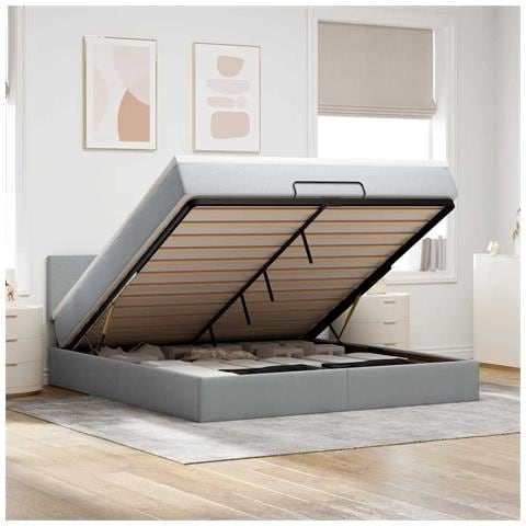 Pouf Letto con Materasso Grigio Chiaro 160x200 cm in Tessuto - Foto 2