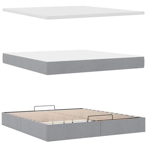 Pouf Letto con Materasso Grigio Chiaro 160x200 cm in Tessuto - Foto 9