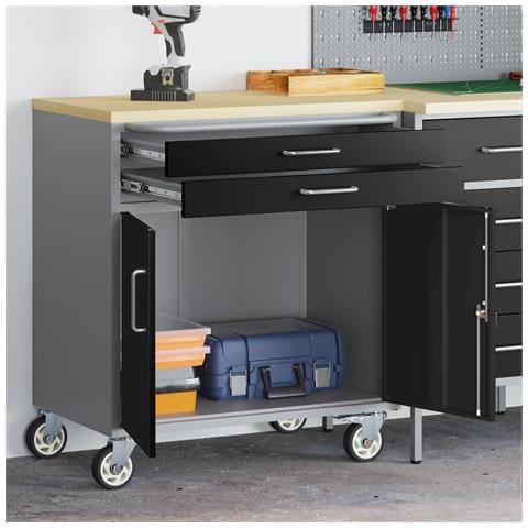 Carrello da lavoro a rulli Nero e Grigio 75 x 45 x 85 cm - Foto 2