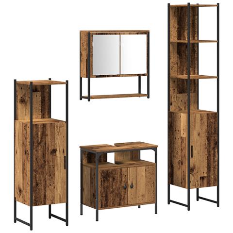 Set di Mobili da Bagno 4 Pezzi Legno Vecchio Legno Ingegnerizzato - Foto 1