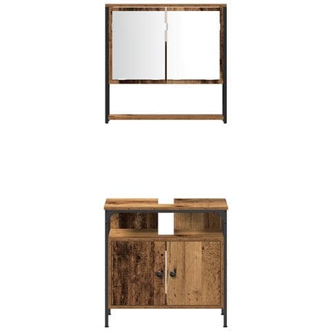 Set di Mobili da Bagno 4 Pezzi Legno Vecchio Legno Ingegnerizzato - Foto 9