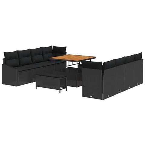 Set Divano da Giardino con cuscino 11 pcs Nero Poly Rattan - Foto 1