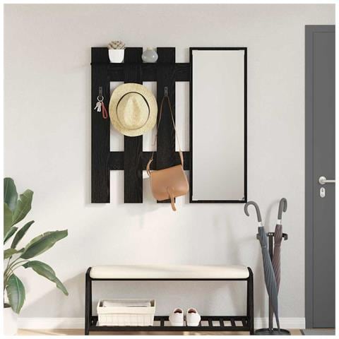 Appendiabiti a muro con specchio Rovere Nero 100 x 10 x 100 cm - Foto 2