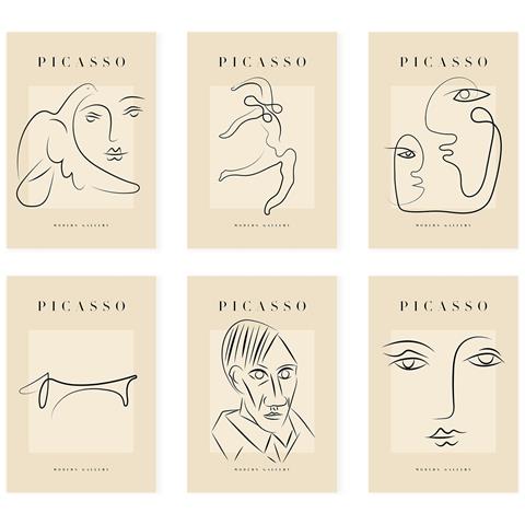 Set Di 6 Stampe Künstlerischen Illustrationen Von Pablo Picasso Starren Sammlung Von Dekorationsgemälden Im Kunstgalerie Stil A3 Senza Cornice - Foto 1