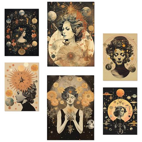 Set Di 6 Stampe Collage Surreali Con Illustrazioni Di Design Esoterico Femminile E Mistico Per Le Pareti Delle Stanze Della Tua Casa A3 & A4 Senza Cornice - Foto 1