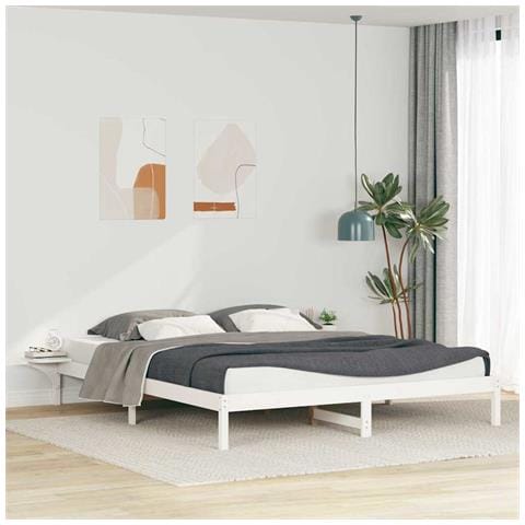 Letto con Tavolini Laterali Bianco 200 x 220 cm Pino massello - Foto 2