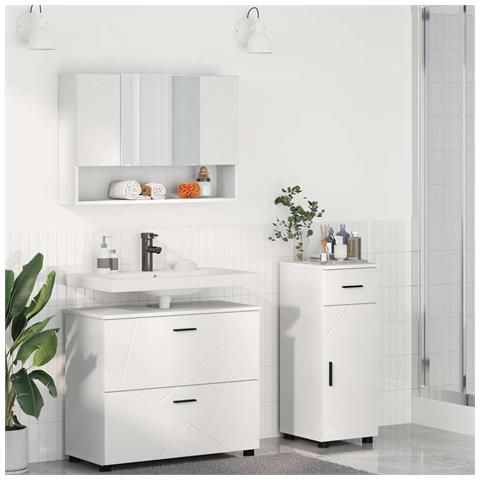 Set di mobili per il bagno con cassetto con porta 3 pcs Bianco - Foto 2