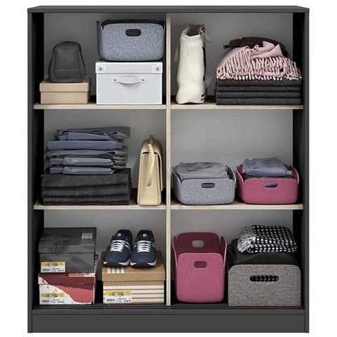 Armadio Camera Da Letto Resana - Guardaroba 2 Ante 4 Ripiani, 100x119h Cm Nero Antracite - Foto 2