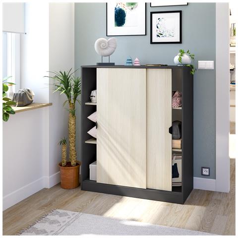 Armadio Camera Da Letto Resana - Guardaroba 2 Ante 4 Ripiani, 100x119h Cm Nero Antracite - Foto 8