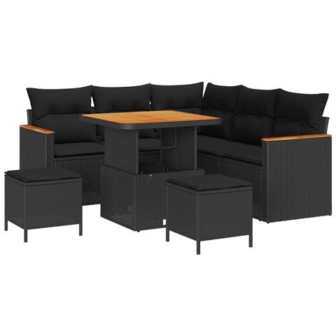 Set Divano da Giardino con cuscino 8 pcs Nero Poly Rattan - Foto 1