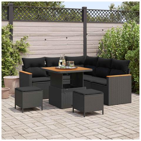 Set Divano da Giardino con cuscino 8 pcs Nero Poly Rattan - Foto 2