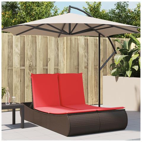 Lettino Prendisole con Cuscini Marrone in Polyrattan - Foto 2