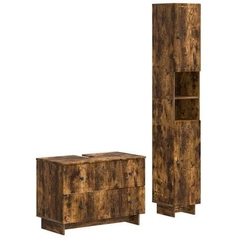 Set di Armadi da Bagno da 2 Pezzi EDE Rovere Fumo - Foto 1