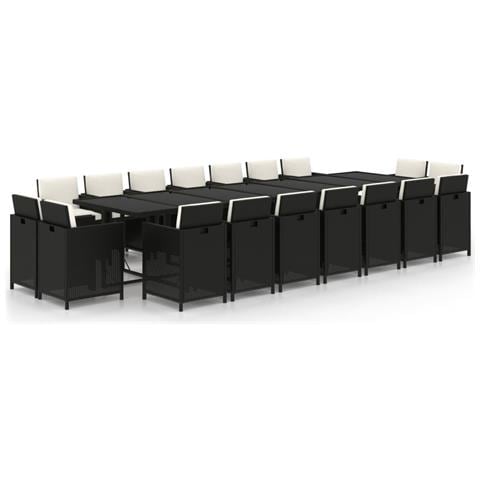 Set Da Pranzo Per Giardino 19 Pz Con Cuscini In Polyrattan Nero - Foto 1