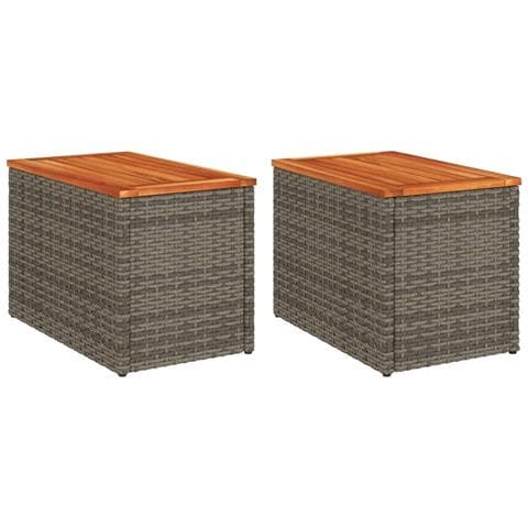 Tavolini Giardino 2pz Grigi 55x34x37 Polyrattan Legno Massello - Foto 1