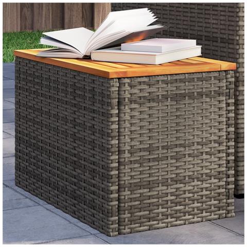 Tavolini Giardino 2pz Grigi 55x34x37 Polyrattan Legno Massello - Foto 10