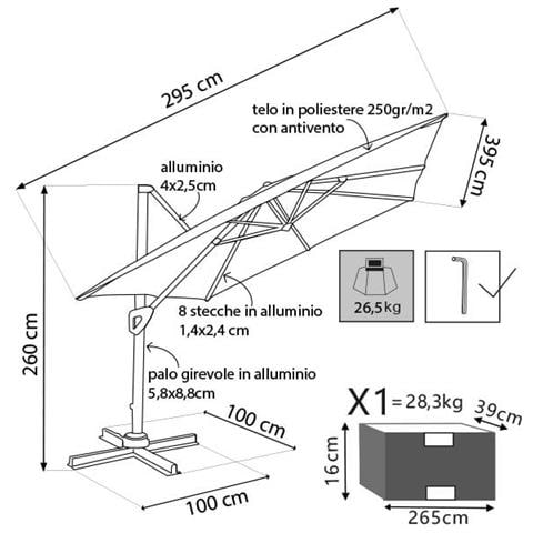 Ombrellone 3x4 Mt Da Esterno Con Palo Laterale India - Foto 5