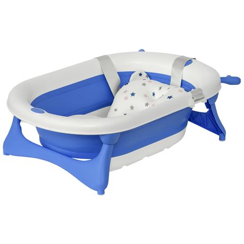 Vaschetta Bagnetto Pieghevole Per Bambini 0-3 Anni Con Indicatore Di Temperatura E Cuscino, 81.5x50.5x23.5 Cm, Blu - Foto 1